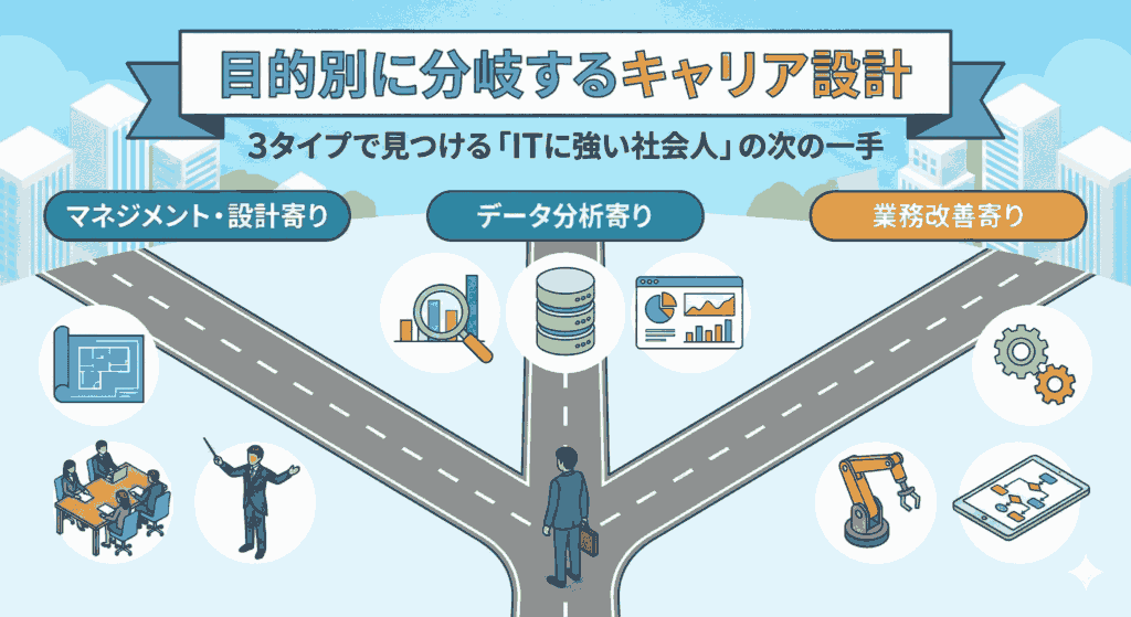 目的別に分岐するキャリア設計｜ 3タイプで見つける「ITに強い社会人」の次の一手