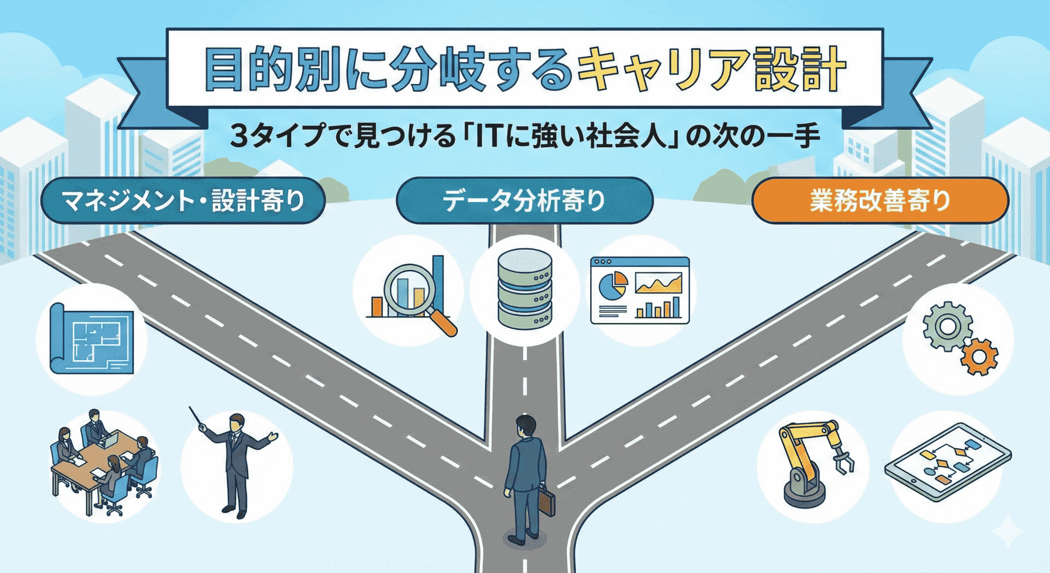 目的別に分岐するキャリア設計| 3タイプで見つける「ITに強い社会人」の次の一手