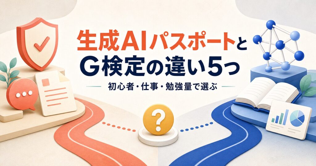 生成AIパスポートとG検定の違い5つを2つの進路で表したアイキャッチ
