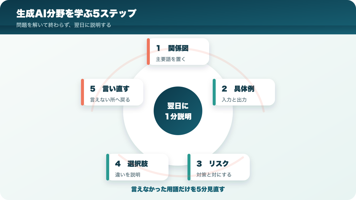 ITパスポートの生成AI分野を関係図、具体例、リスク、選択肢、説明で学ぶ循環
