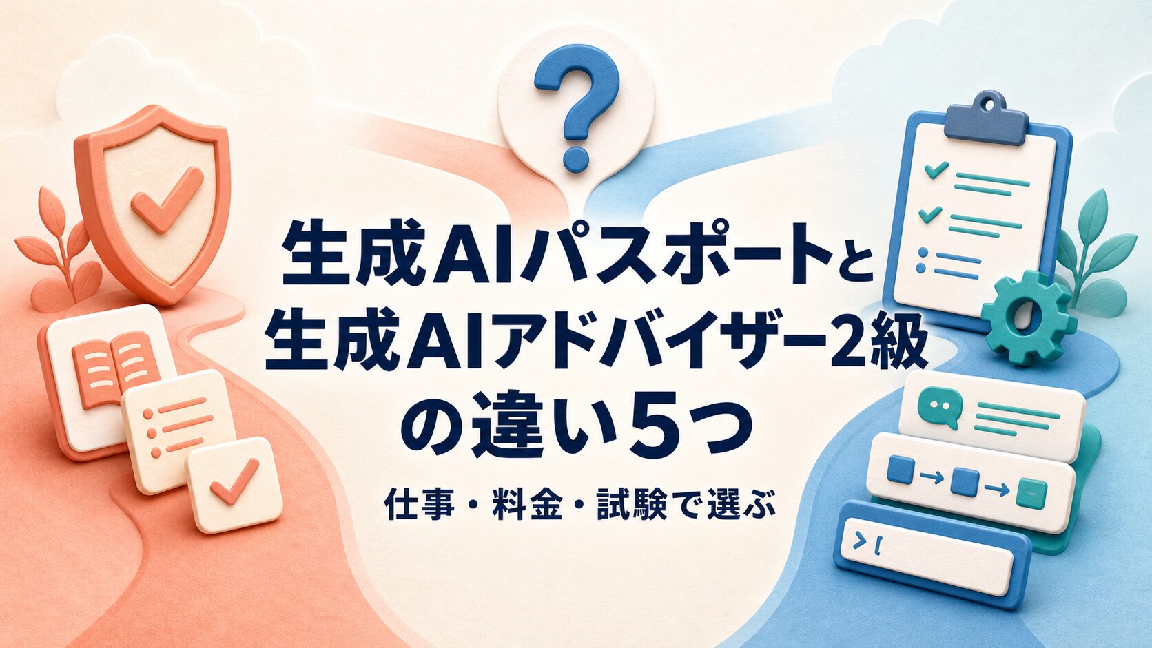 生成AIパスポートと生成AIアドバイザー2級の違い5つを二つの学習ルートで表したアイキャッチ