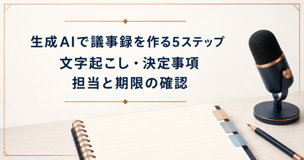 生成AIで議事録を作る5ステップ｜文字起こし・決定事項・担当と期限の確認